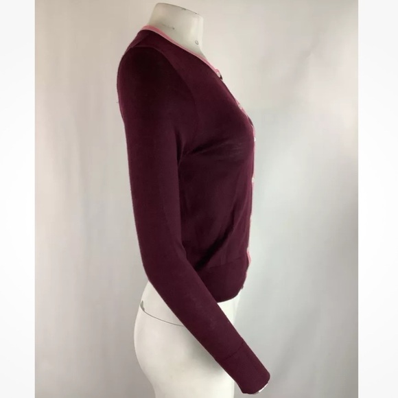 J Crew Sz S 100% Merino Wool Tippi Button Front Cardigan Maroon Lightweight - Picture 3 of 6